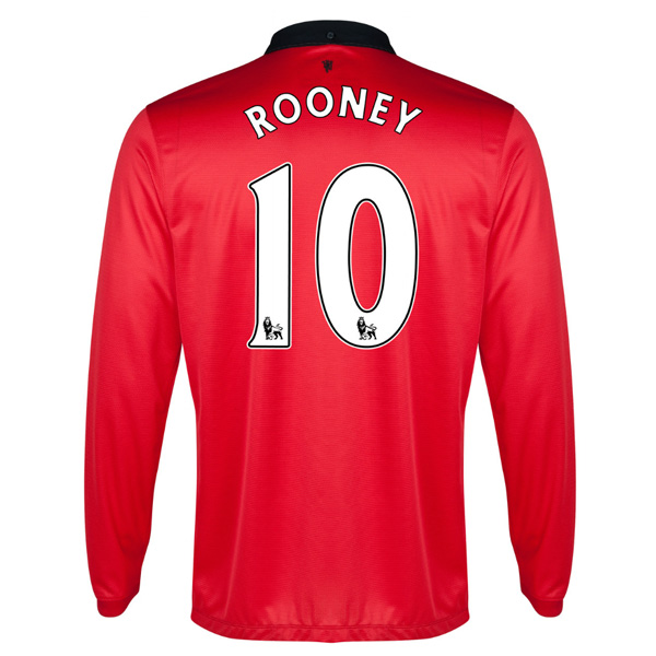 13-14 Manchester United #10 Rooney Home Long Sleeve Jersey Shirt - Click Image to Close
